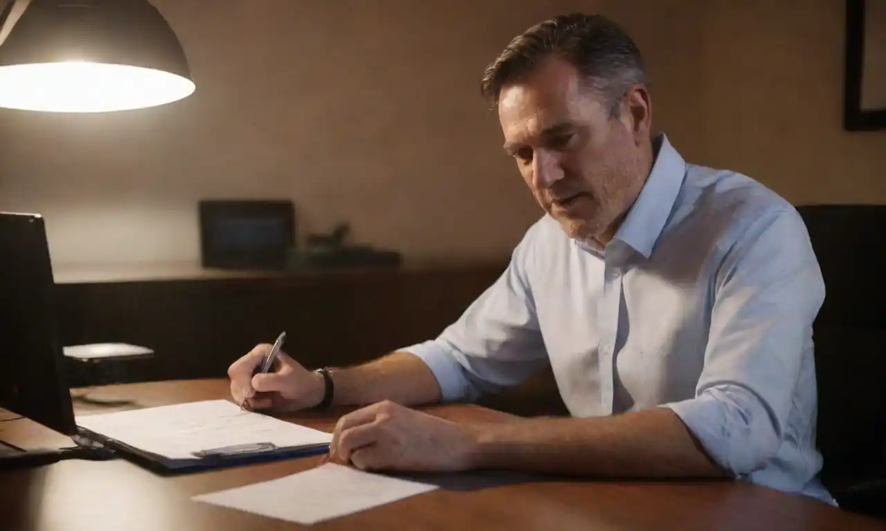 Un profesional liderando un equipo con documentos y gráficos de gestión de proyectos.