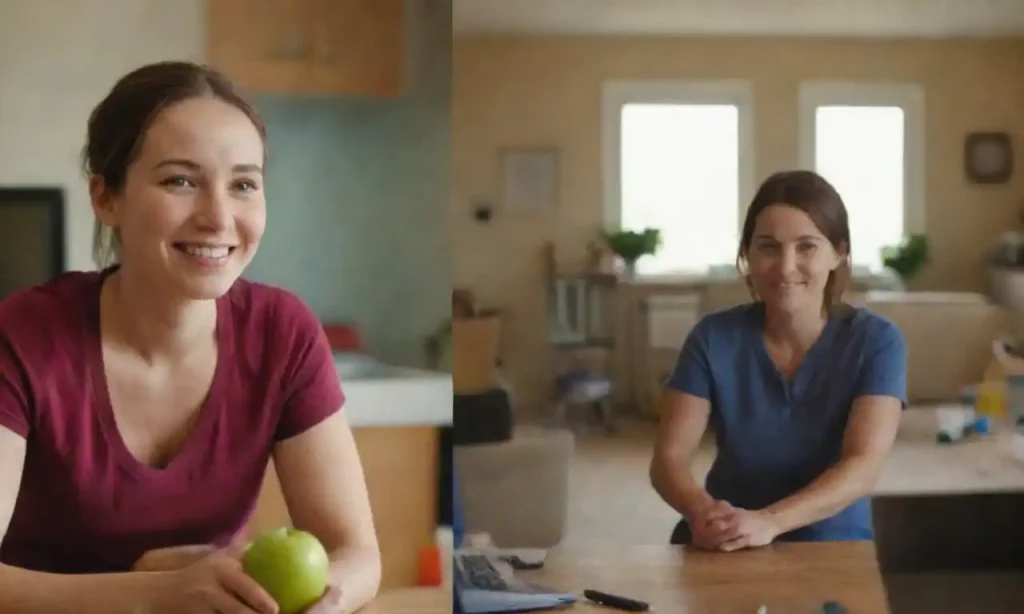 Split image showing a worker happily at home and another feeling isolated in a cluttered space.