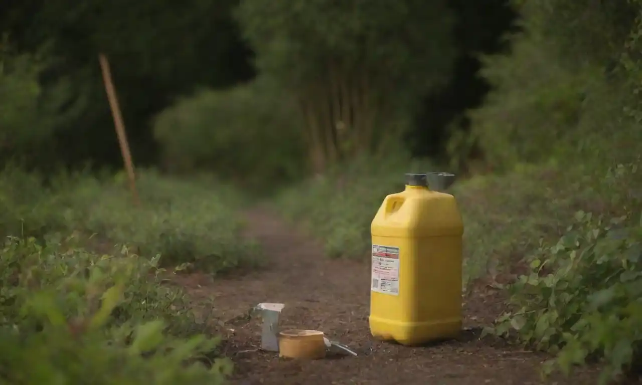 Insect control equipment displayed with various traps and sprays in a garden setting.